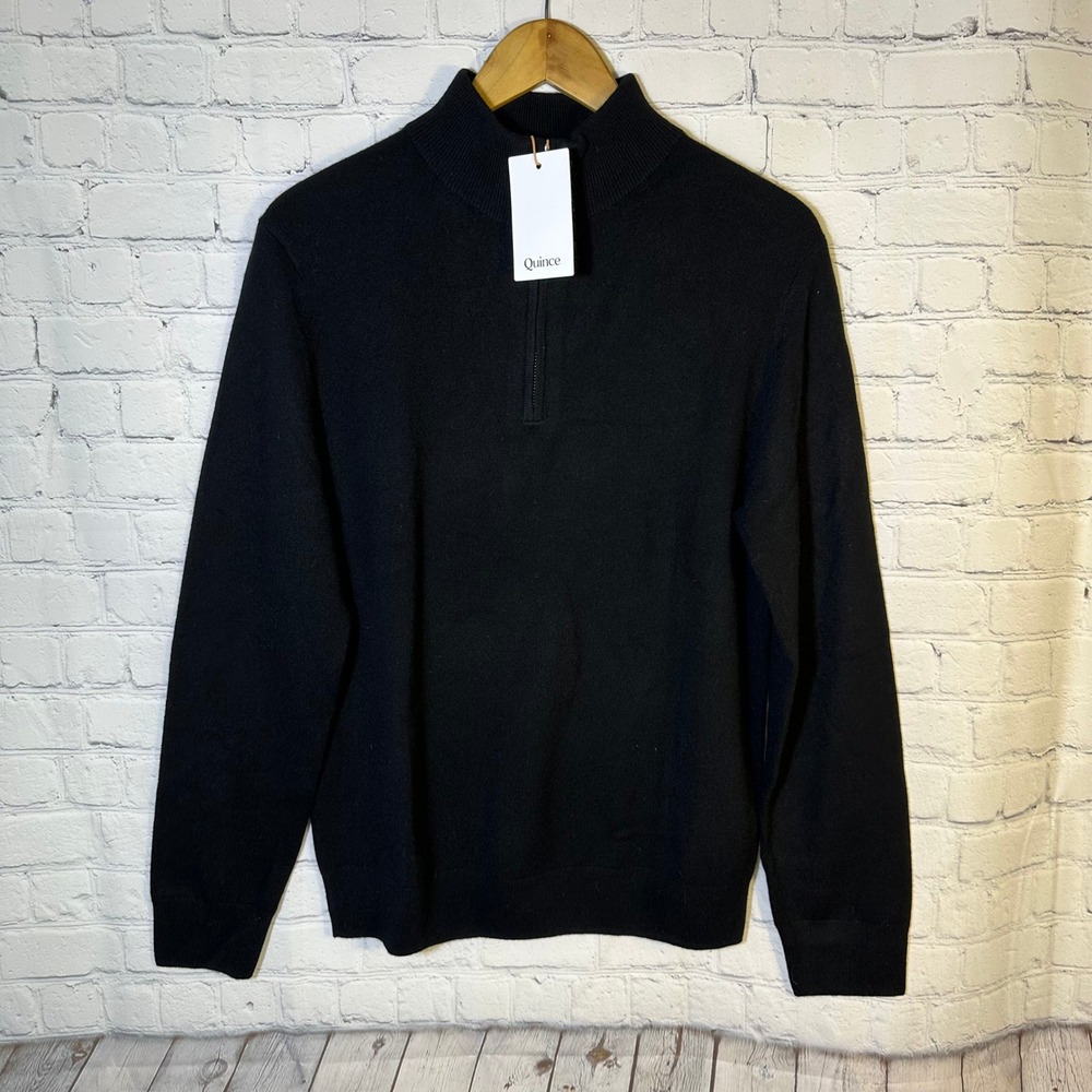 Quince Mongolian Cashmere Quarter Zip Sweater Black Mens Medium Soft Trendy